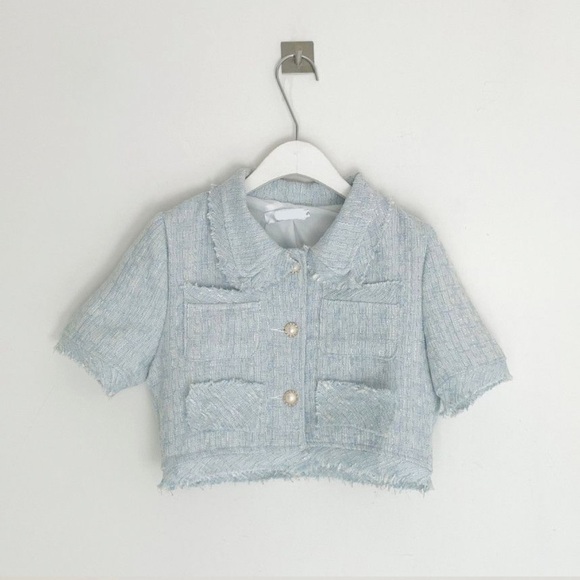 tweed short sleeve cropped jacket and mini pencil skirt - Picture 2 of 4